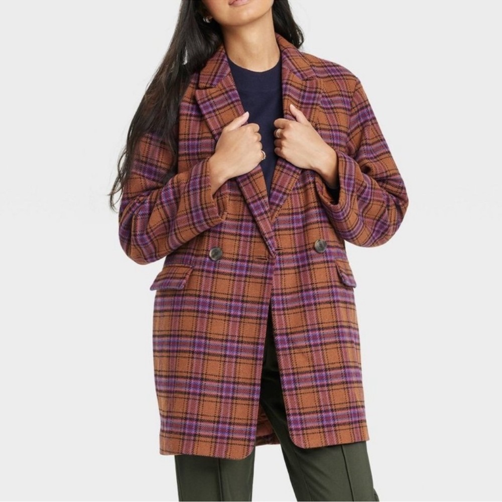 a new day Women's Plaid Blazer in Brown and Purple